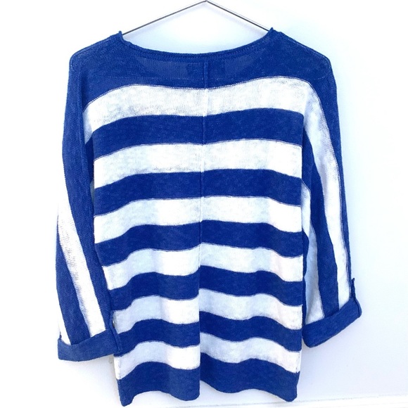 JONES NEW YORK SIGNATURE Striped Linen /Cotton Knit Pullover, blue/white - Picture 2 of 5